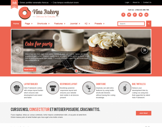 Vina Bakery II - Flexibility and Responsive Joomla Template