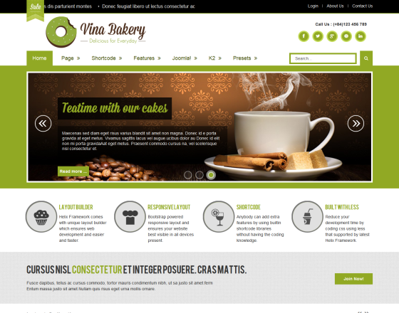 Vina Bakery II - Flexibility and Responsive Joomla Template