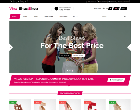 Vina ShoeShop - Responsive Joomla 3.x /JoomShopping Template