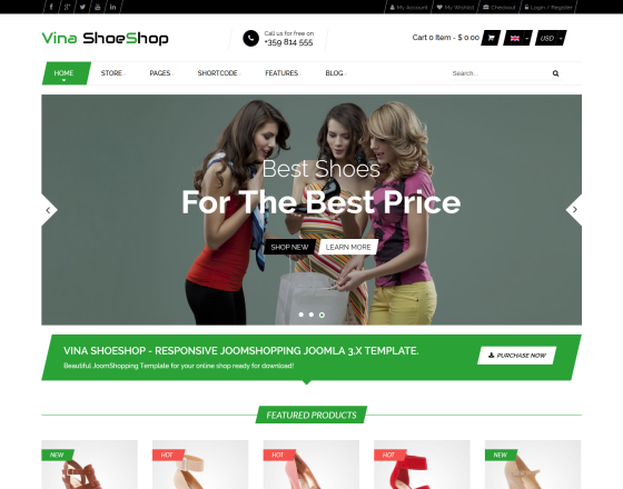 Vina ShoeShop - Responsive Joomla 3.x /JoomShopping Template