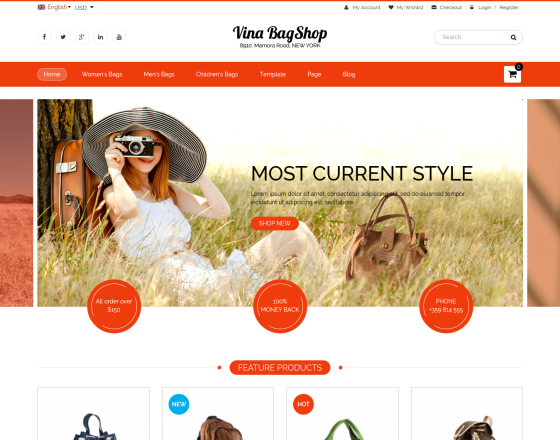 Vina BagShop - Responsive Handbags Store Joomla Template