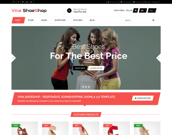 Vina ShoeShop - Responsive Joomla 3.x /JoomShopping Template